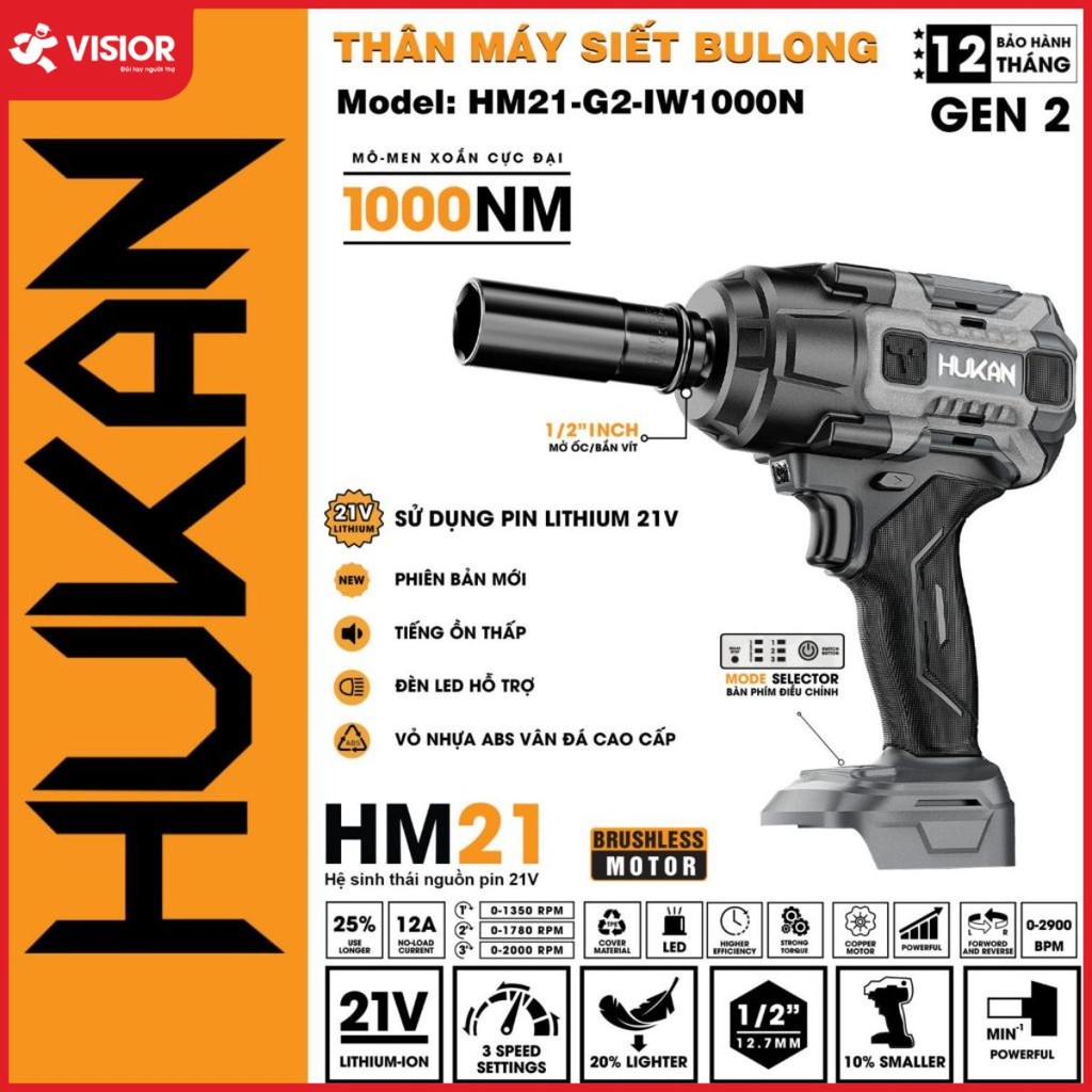 MÁY SIẾT BULONG DÙNG PIN HUKAN HM21-G2-IW1000N