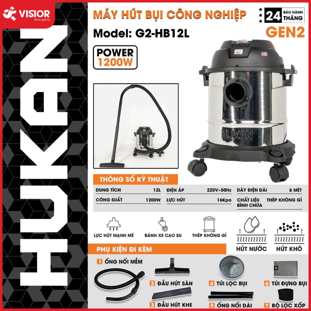 MÁY HÚT BỤI 1200W 12 LÍT G2-HB12L (GEN 2)