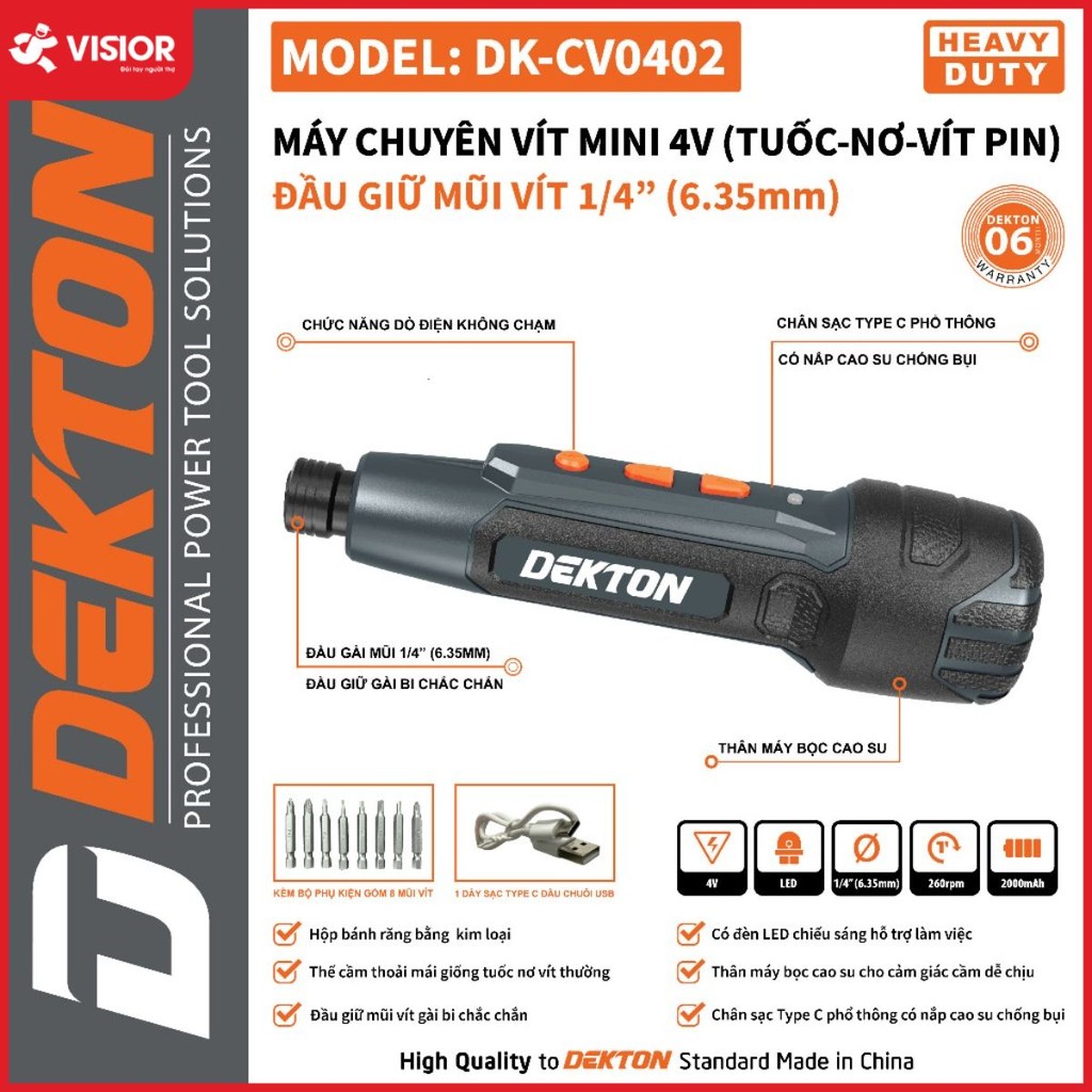 MÁY VẶN VÍT MINI 4V DEKTON DK-CV0402 (MÀU XÁM/XANH) DÒ ĐIỆN KHÔNG CHẠM