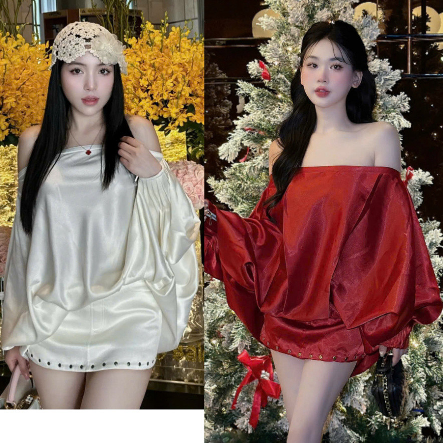 Đầm Trễ Vai Bánh Bèo Kèm Chân Váy Đính Oze MELLYSTORE Đầm Bánh Bèo Cao Cấp Đẹp Quyến Rũ ,Sang Trọng 