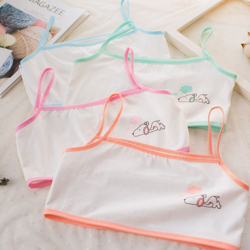 Áo lót cho bé gái cotton hình in cute, Áo lá nữ sinh co giãn thấm hút 2 dây chắc chắn SAVILL A154