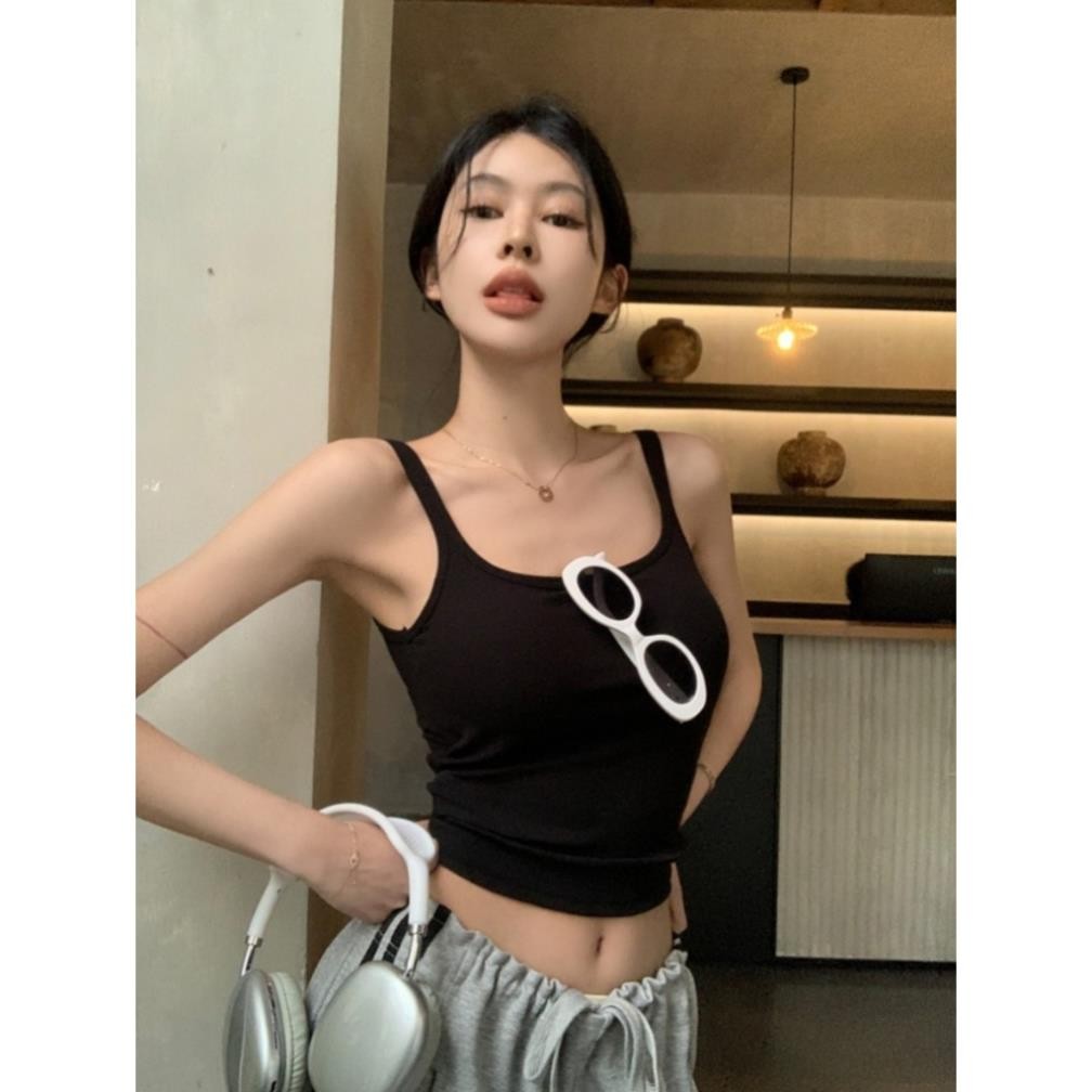 Áo 2 dây ba lỗ croptop nữ Ôm body sexy Có đệm mút ngực Áo hai dây bra 3 lỗ crt nữ Tank top Co giãn S