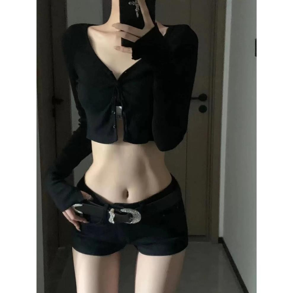 Quần short jean nữ Lưng thấp Siêu ngắn Quần dance đùi bò Cạp trễ y2k Ôm body Co giãn Hack dáng Siêu 