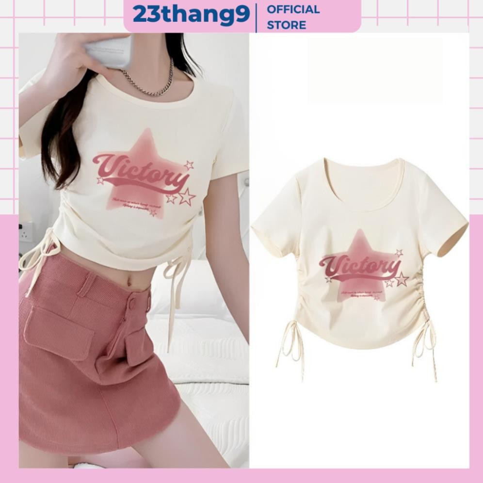 Áo baby tee , Áo thun baby tee croptop tay ngắn màu trắng màu đen dây rút sườn dáng ôm body chất boz