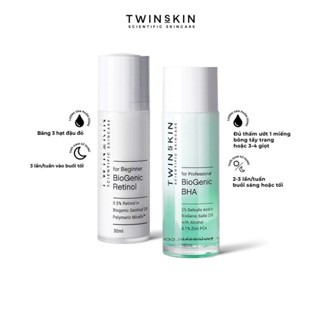 [BASIC-TỐI ƯU] Combo Căng bóng, tẩy tế bào chết, giảm mụn, ngừa lão hoá Twins Skin - Biogenic BHA 100ml và Retinol 30ml