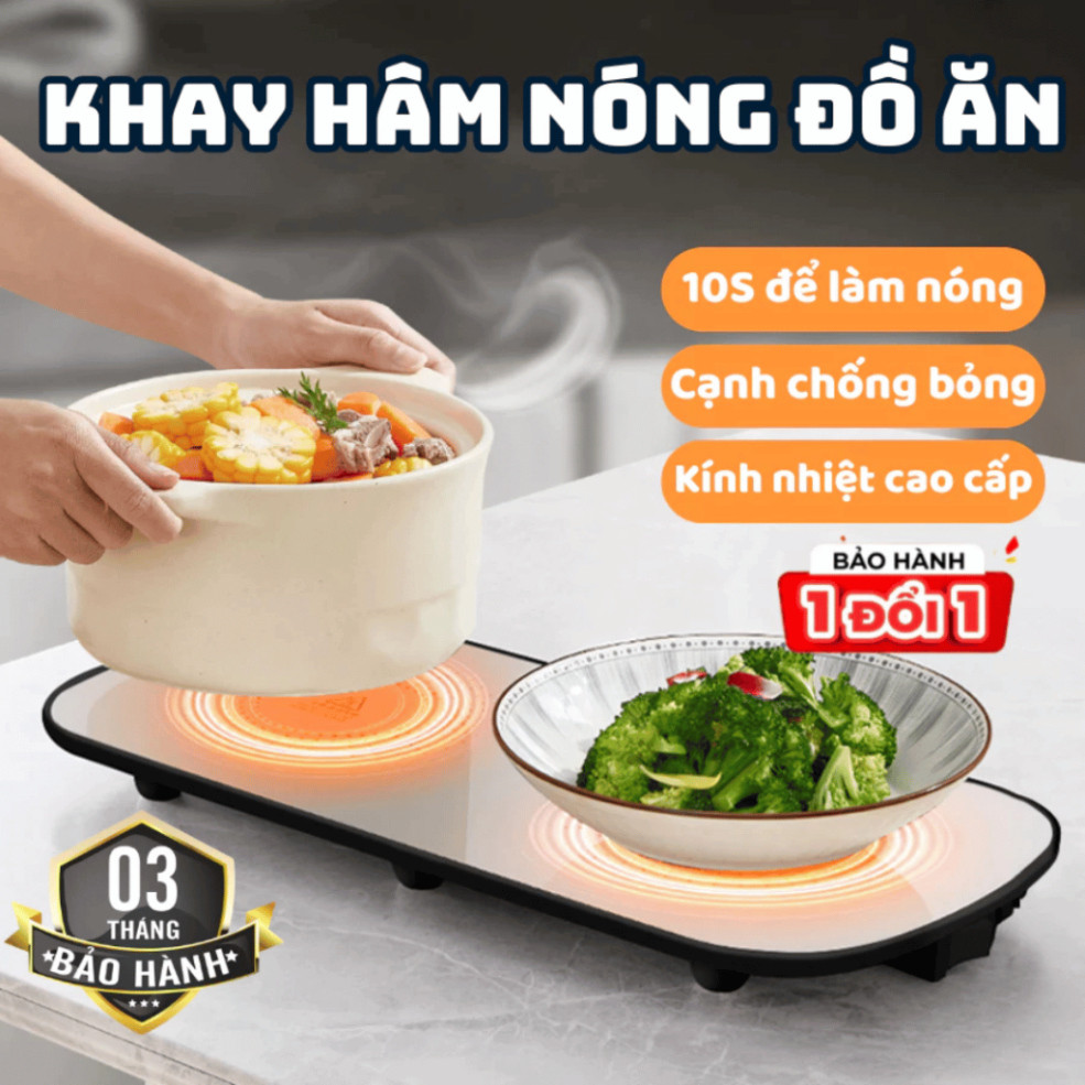 Khay Hâm Nóng Đồ Ăn Thiết Kế Kính Cường Lực Chắc Chắn, Khay Làm Nóng Đồ Ăn Cách Nhiệt Ogi Home - HNDA01