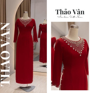 Áo Dài Mẹ Sui Màu Đỏ, Áo Dài Lụa Mỹ Đính Kết Đá Thủ Công Sang Trọng - Áo Dài Thiết Kế Thảo Vân