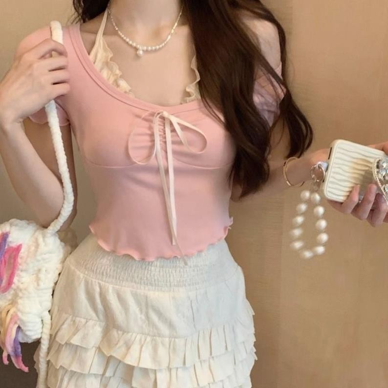 ÁO CROPTOP KIỂU PHỐI NƠ NHỎ XINH BÁNH BÈO H99