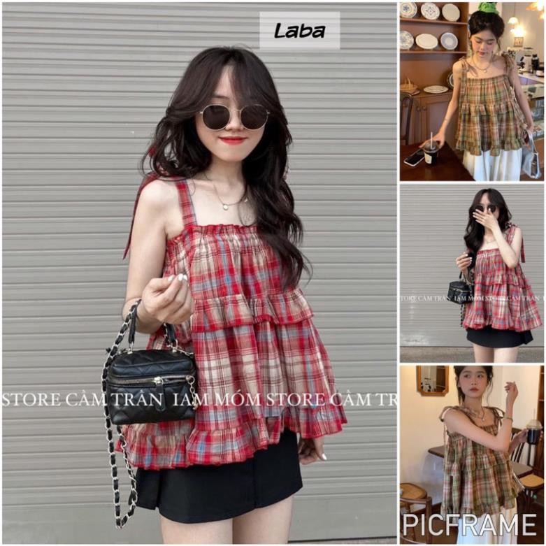 ÁO BABYDOLL CARO DÂY CỘT XINH ĐẸP CHUẨN VẢI B700