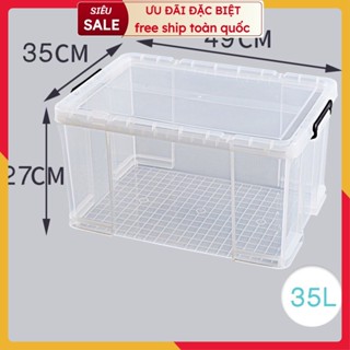 [sẵn hàng] Thùng nhựa vuông 35L  trong suốt chắc chắn (52x37x29cm) đựng đồ dùng 5371 35L