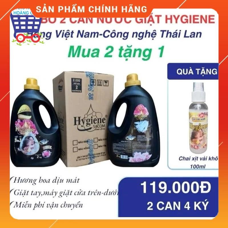 [ GIÁ SỈ ] Combo 2 can Nước giặt Hygiene SACOM VN sản xuất 3in1, 2000ml/can, Công nghệ Thái Lan