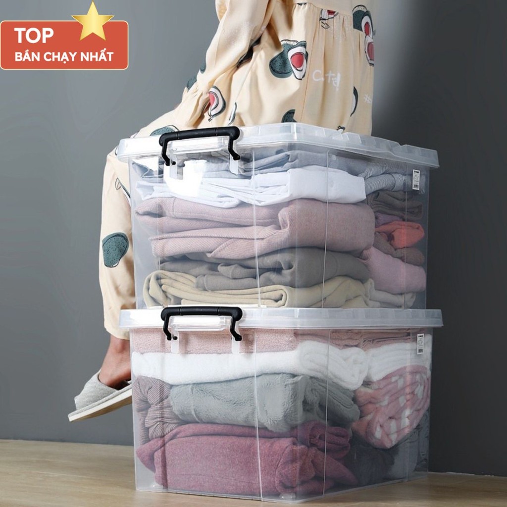 [sale] [sẵn hàng] Thùng nhựa vuông 35L  trong suốt chắc chắn (52x37x29cm) đựng đồ dùng 5371 35L