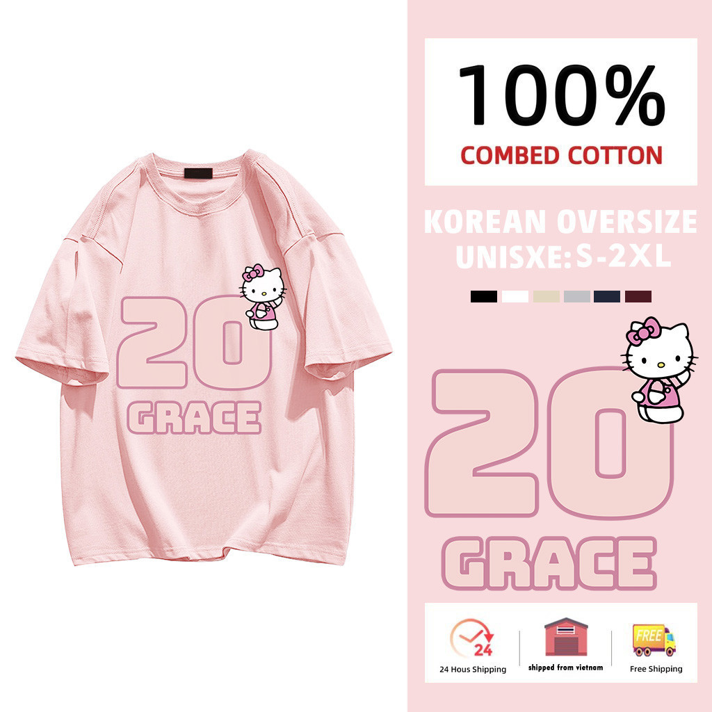 Áo thun xinh nữ Màu Hồng form rộng cổ tròn Hello Kitty in hình KUTE UT