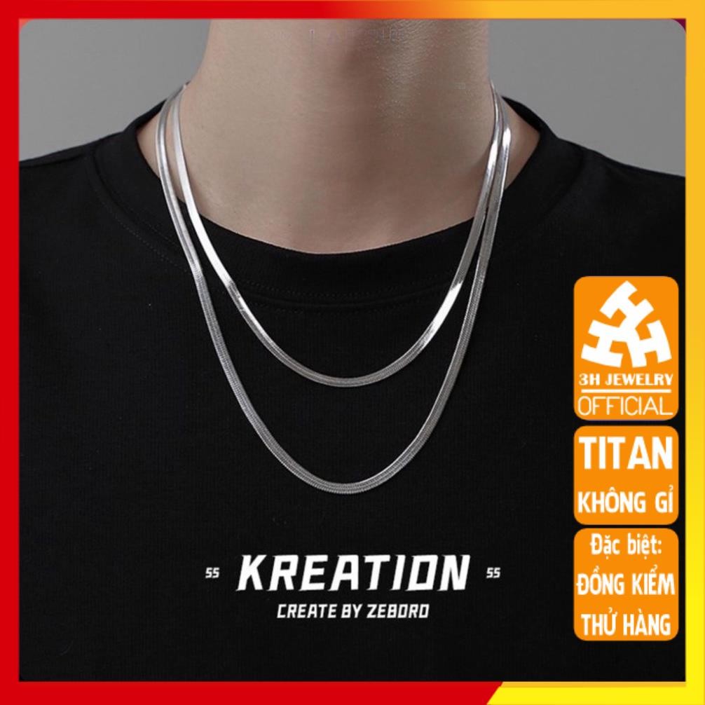 Dây chuyền nam nữ titan cao cấp đẹp thép không gỉ dây mì dẹp trangsuc3h kích cỡ 4mm PTDCNA43 3T