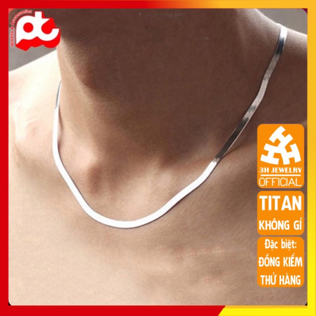 Dây chuyền nam titan sợi mì dẹp  PT Jewelry & Accessories cao cấp thép không gỉ màu trắng PTDCNA43
