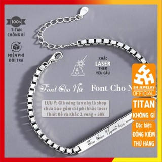 Vòng tay đôi nam nữ Khắc Tên theo yêu cầu, lắc tay vuông quà tặng tình yêu màu bạc không gỉ A11