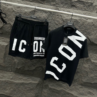  Bộ đồ nam DSQ Icon CHéo cộc tay mặc hè Dsq2 in chữ ICON chéo áo ngang quần đen trắng vải cotton co giãn siêu đẹp 2025 