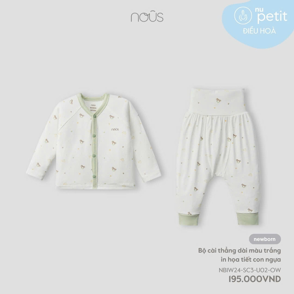 NOUS - Bộ cài thẳng dài màu trắng in họa tiết con ngựa - Nu Petit - NB - SS24.T9A-ZN560 - ZZZ