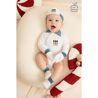 La Pomme - Set body chip dài tay kèm quần La Pomme Chú lính chì - NB 0M 3M Trắng - SS24.T11A- ZL747 