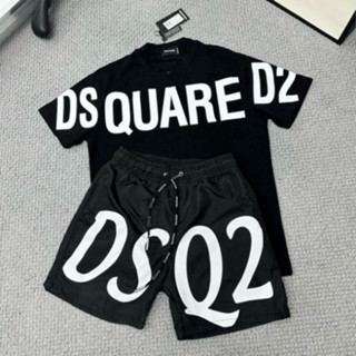  Hot Bộ Cộc Tay Nam Nữ DSQ2 Mặc Hè Bộ Quần Áo Cộc DSQ in Họa Tiết Chữ Dsquared2 Ngang Thân Bản Basic Siêu Hot 