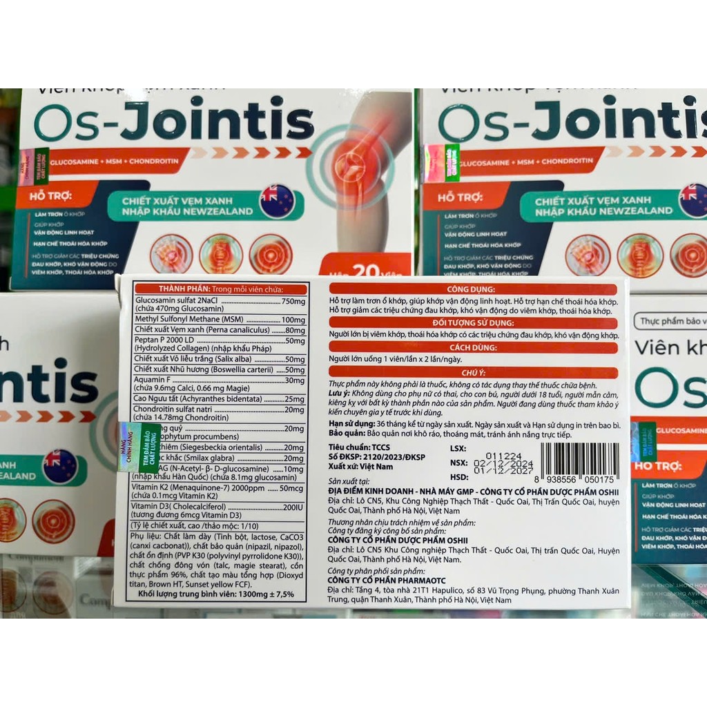 Viên dưỡng, trơn ổ khớp, giảm đau Os Jointis - Viên khớp vẹm xanh NewZealand - Hộp 20v - NT Bình An