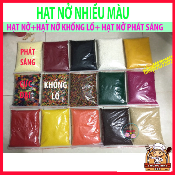 1KG HẠT NỞ 1000gram hạt nở to lớn đại to lớn đóng túi zip 10 màu slime