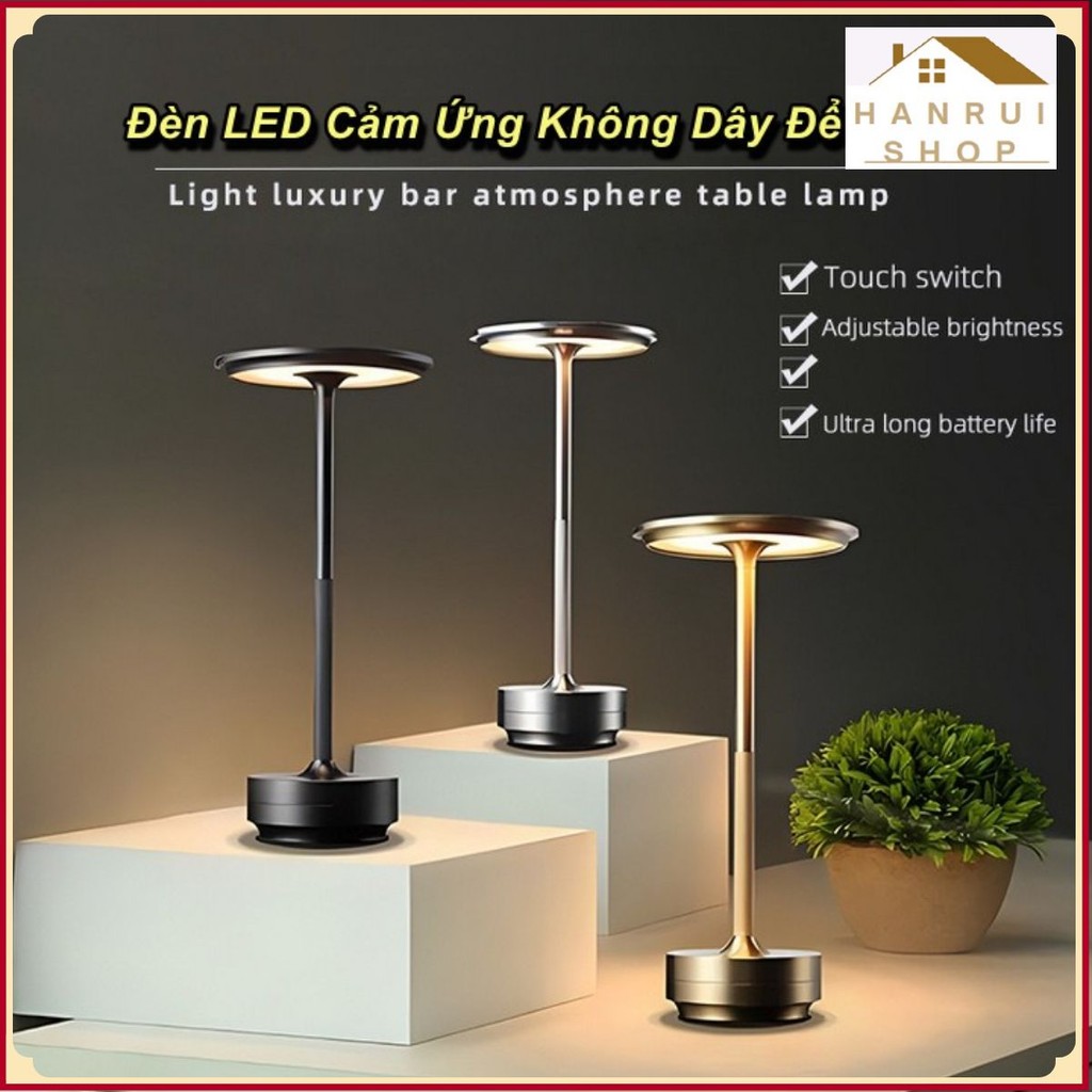 Đèn Bàn Trang Trí Phòng Ngủ Luxury Dinner Table Lamps Cảm Ứng, Pin 1800mAh, 3 Chế Độ Ánh Sáng ❤️Hanr