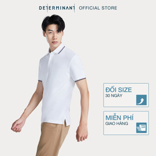 Áo thun nam polo DETERMINANT - Cotton cao cấp Visdry kháng nước thấm hút tối đa - P01-04 - màu trắng phối cổ viền xanh