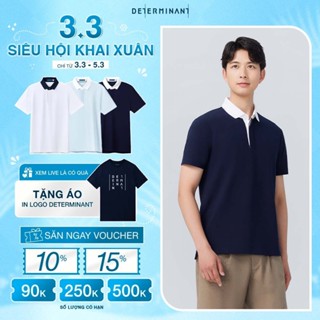 Áo thun nam Polo DETERMINANT - Cotton sợi dài, kháng nước, thấm hút tối đa - P08 - màu xanh navy phối cổ trắng