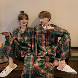  173_ Bộ ngủ đôi bộ pijama cặp đôi nam nữ dài tay kẻ caro noel phong cách Hàn Quốc | Hàng QCCC | 9scat 