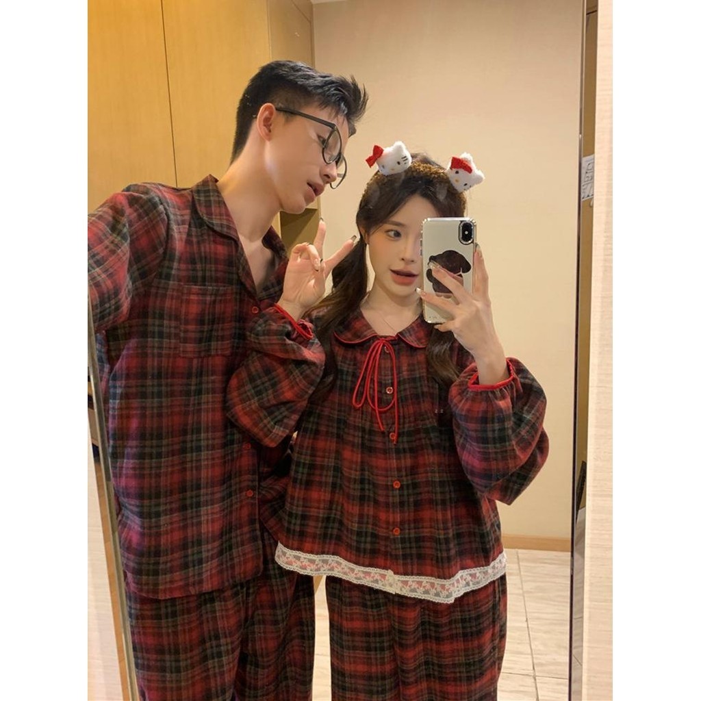   SẴN  652_Bộ ngủ nam nữ pijama đôi cotton kẻ caro đỏ Noel Giáng sinh  cao Cấp | 9scat | Hàng QCCC 