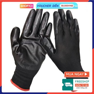 SET 20 ĐÔI Bao Tay Lao Động Phủ Sơn Xanh Đen - Găng Tay Bảo Hộ Dùng Trong Cơ Khí Làm Vườn