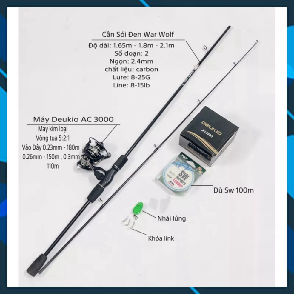 (Giảm 50% tại shopee video)Combo cần câu lure máy đứng Deukio AC3000 hoặc FS3000 và phụ kiện giá rẻ