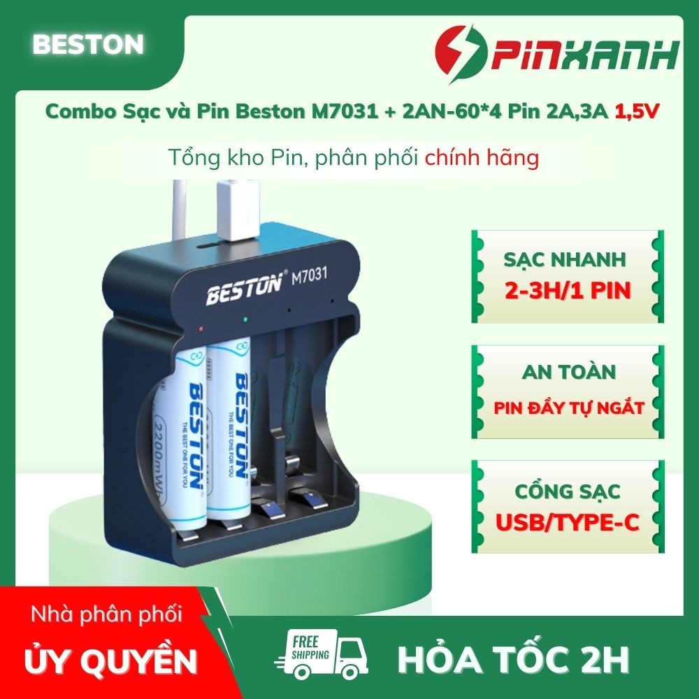 🔋 BESTON Combo Pin & Sạc M7031 + 4 Viên 2AN-60 1.5V – Giải Pháp Năng Lượng Trọn Bộ, Tiết Kiệm Tối Đa