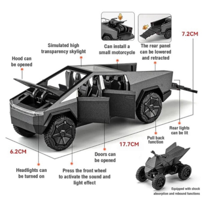 Đồ Chơi Mô Hình Xe Diecast Xe Cho Bé Trai 1: 24 Tesla Cybertruck Pickup Hợp Kim Kim Loại - có sẵn