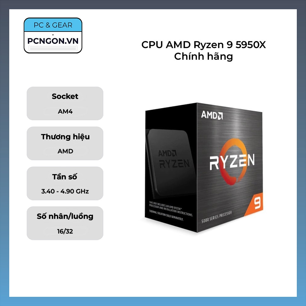 [PCNGON] CPU AMD Ryzen 9 5950X Chính hãng (3.4GHz Turbo 4.9GHz, 16 nhân 32 luồng)