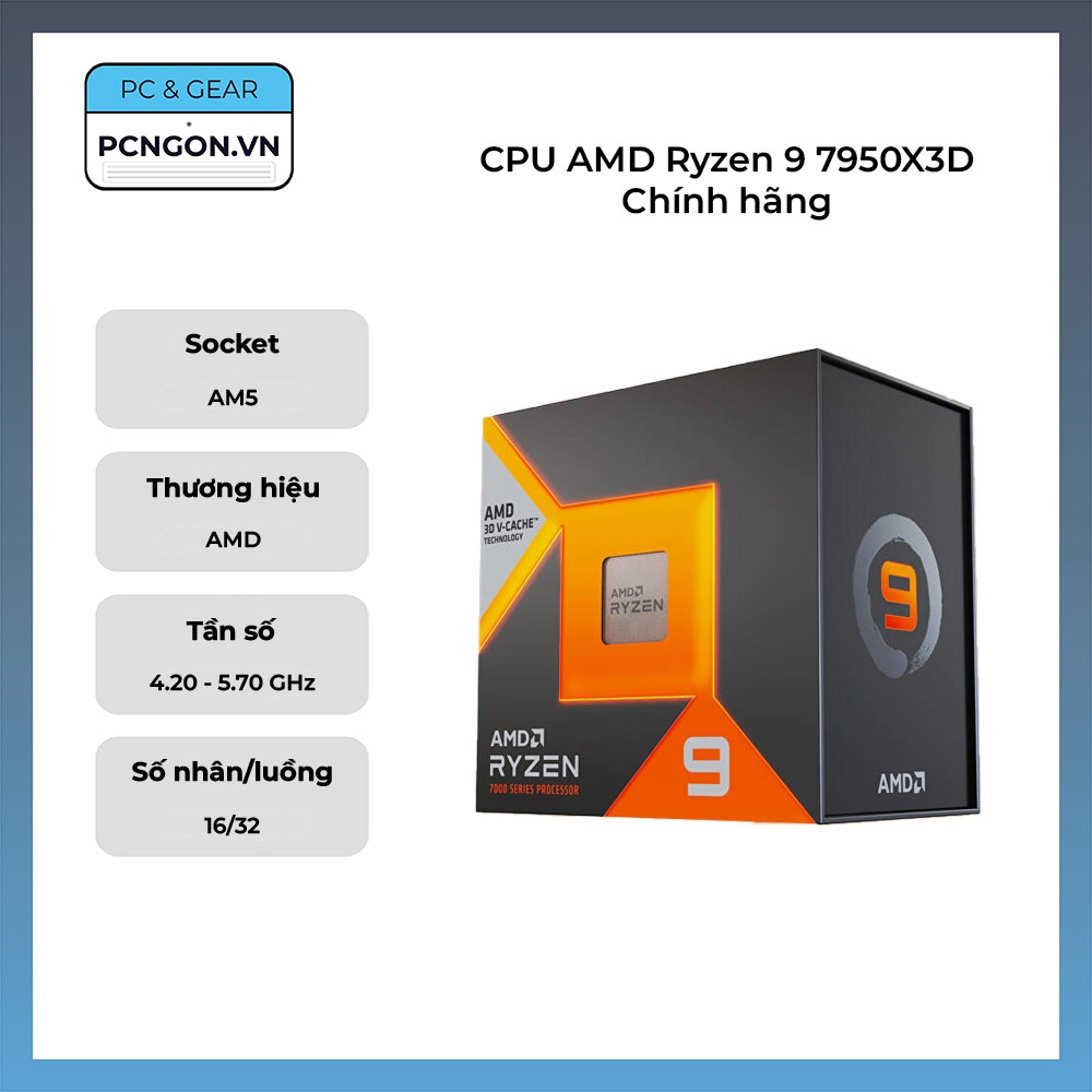 [PCNGON] CPU AMD Ryzen 9 7950X3D Chính hãng (4.2GHz Turbo 5.7GHz, 16 nhân 32 luồng)