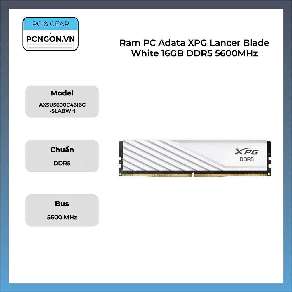 [PCNGON] Ram PC Adata XPG Lancer Blade White 16GB DDR5 5600MHz