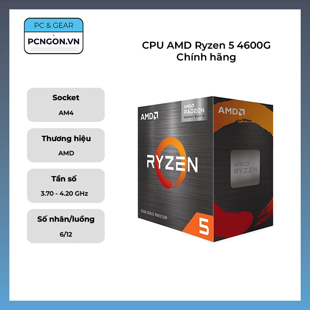 [PCNGON] CPU AMD Ryzen 5 4600G Chính hãng (3.7GHz Turbo 4.2GHz, 6 nhân 12 luồng)