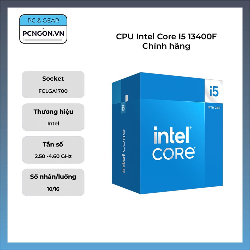 [PCNGON] CPU Intel Core I5 13400F Chính hãng (2.5GHz Turbo 4.6GHz, 10 nhân 16 luồng)