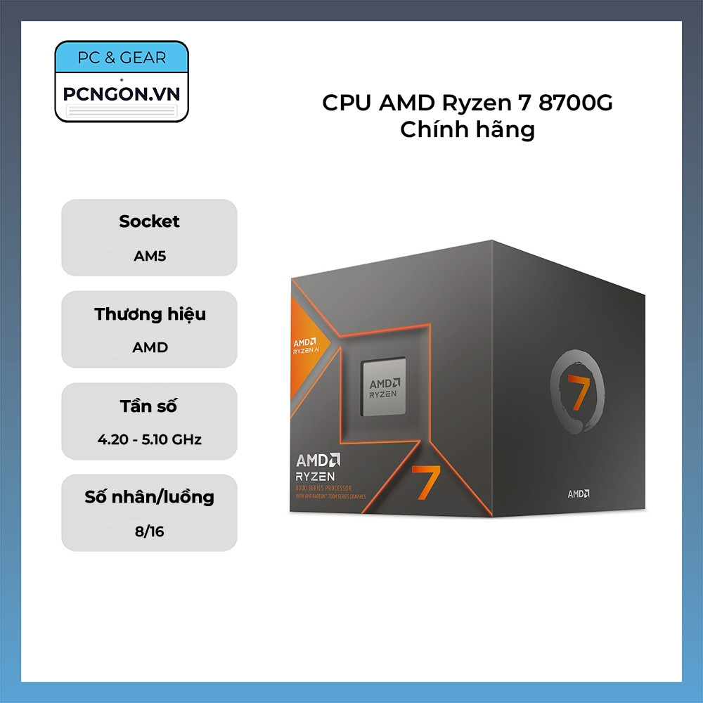 [PCNGON] CPU AMD Ryzen 7 8700G Chính hãng (4.2GHz Turbo 5.1GHz, 8 nhân 16 luồng)