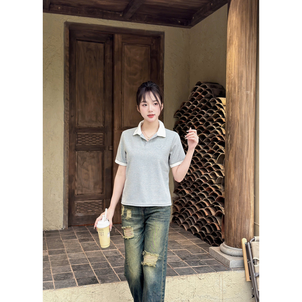 Áo thun nữ Polo Lista thêu tim ,sang trọng ,thanh lịch dễ phối đồ. ( Mã 2 ) | BigBuy360 - bigbuy360.vn