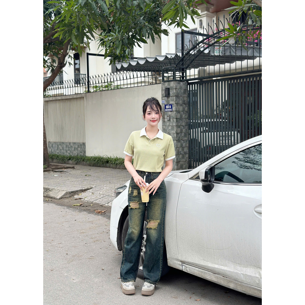 Áo thun nữ Polo Lista thêu tim ,sang trọng ,thanh lịch dễ phối đồ. ( Mã 2 ) | BigBuy360 - bigbuy360.vn