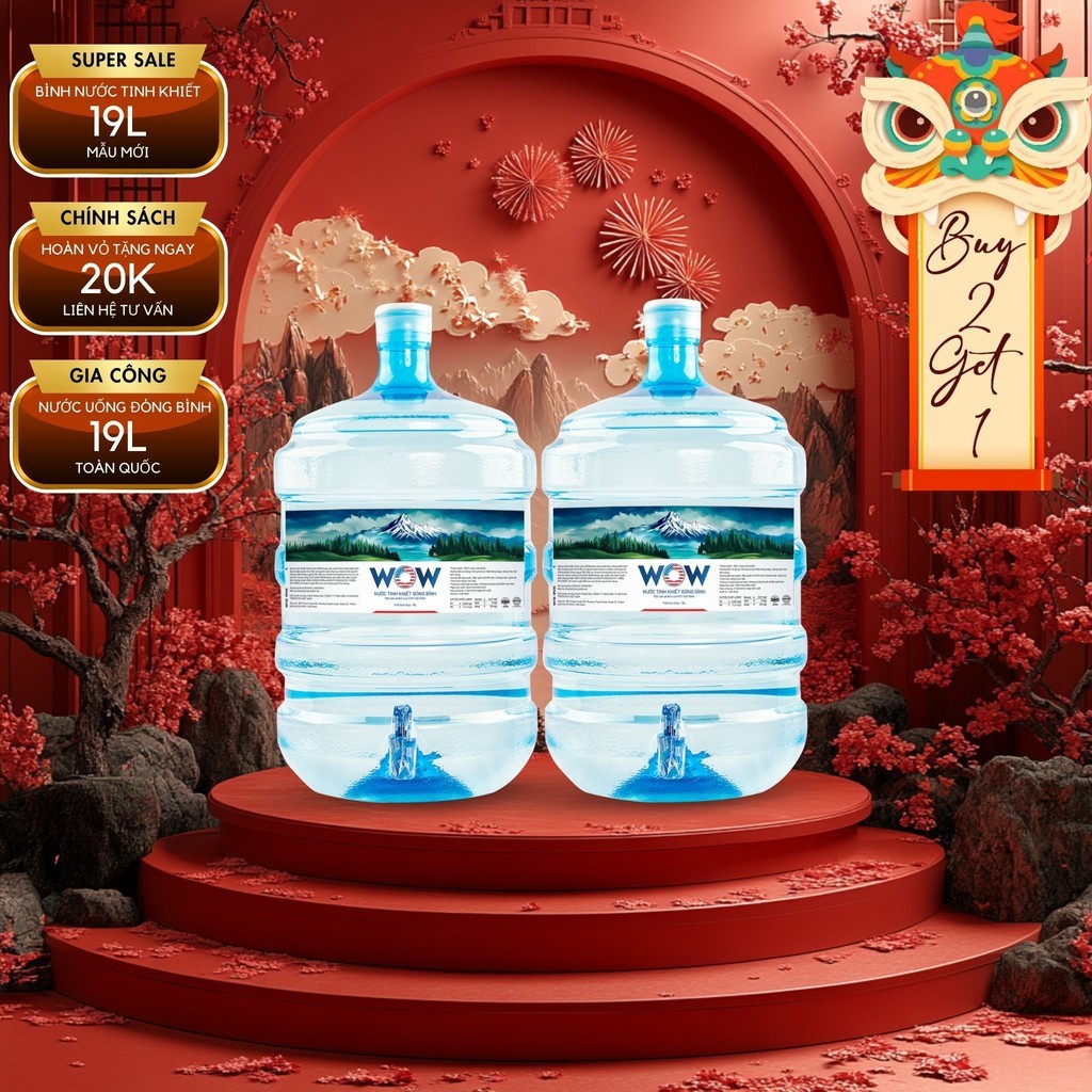 [ĐẤU GIÁ] COMBO 2 Bình nước tinh khiết WOW 19L - 2IN1 FOYVN