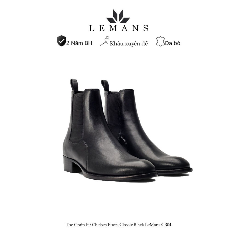 Giày nam CHELSEA  BOOTS CLASSIC da bò nguyên tấm nhập khẩu Chelsea Boots LeMans CB04 mũi nhọn, tăng 