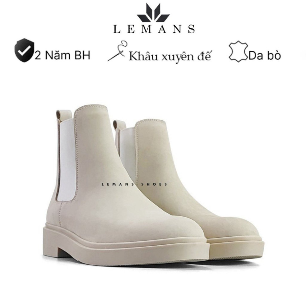 giày BOOTS DA NUBUCK TAN Chelsea Boots da lộn màu Tan LEMANS đế tan hạt kim cương tăng cao 4cm khuôn