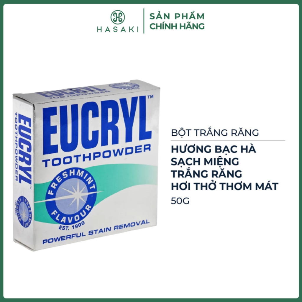 Bột Trắng Răng Bạc Hà Giúp Sạch Miệng Hơi Thở Thơm Mát Eucryl Toothpower 50gTooth Powder Freshmint 50g Hasaki | BigBuy360 - bigbuy360.vn
