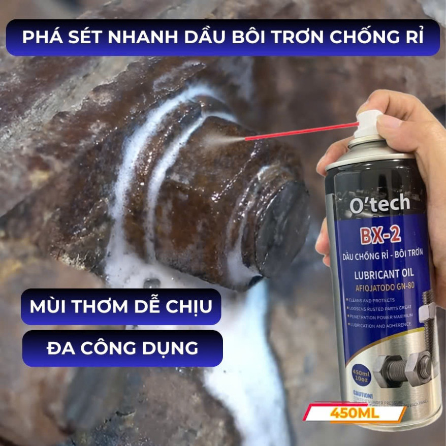 Xịt dầu chống rỉ phá sét bôi trơn đa năng cho kim loại O’tech BX-2 (450ml)