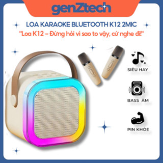 Loa Bluetooth Karaoke GenZtech K12 Công Suất 10W Kèm 2 Micro Không Dây, Loa Karaoke Mini Bluetooth Cầm Tay Âm Thanh Hay
