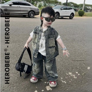 Set đồ bộ jean  cho bé trai 3 chi tiết quần áo bò áo thun EST BOYS chất jean mềm, ăn chơi sang chảnh cho bé từ 8-27Kg